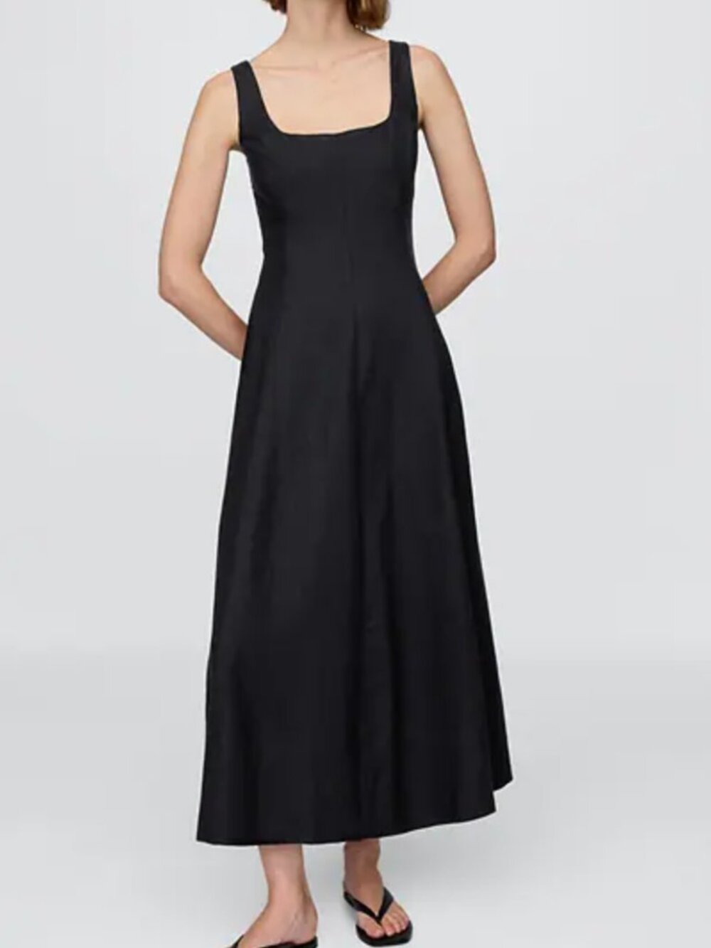 GAP Black Sleeveless Linen Blend Maxi Square Neck Dress